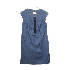 Vineyard Vines Blue Chambray Embroidered Dress Womens Size 2 Cap Sleeve Nautical